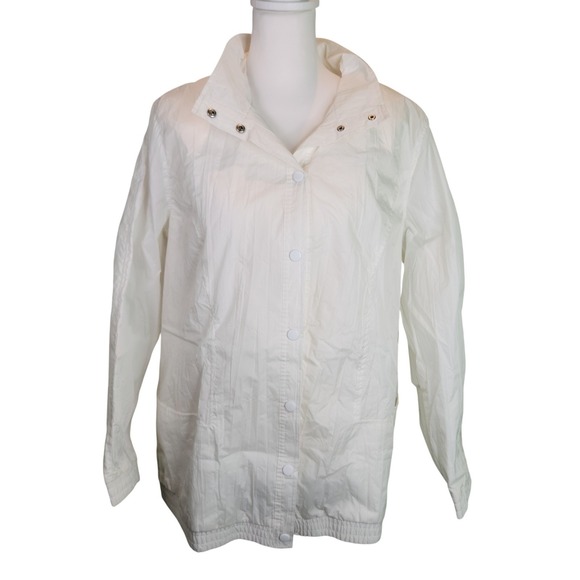 Tudor Court White Lightweight Rain Jacket Windbreaker Snap Front Large - Picture 2 of 11